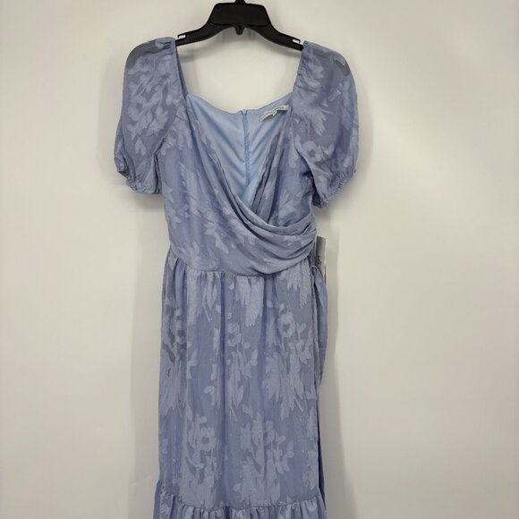 Julia Jordan Womens Surplice Side-Tie Puff Sleeve Lace Midi Dress Sky Blue 8 NWT - Picture 2 of 8